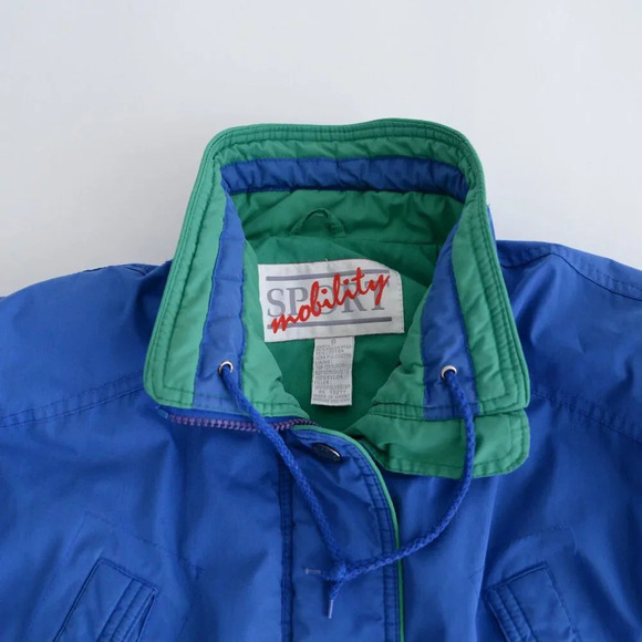 Vintage Sport Mobility Blue w Green Line Zip Up Ski Winter Jacket Coat S - Picture 12 of 14